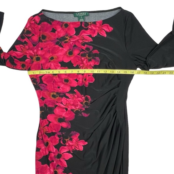 Lauren Ralph Lauren Ruched Side Three Quarter Sleeved Lined Floral Dress Sz: 10 - Picture 3 of 9